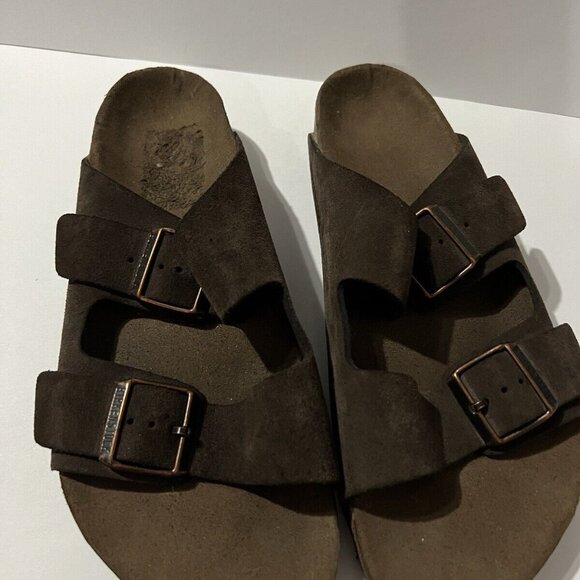 Birkenstock Shoes - Birkenstock Womens Arizona Brown Sandals EUR 40 Used Unisex Suede Copper Buckle